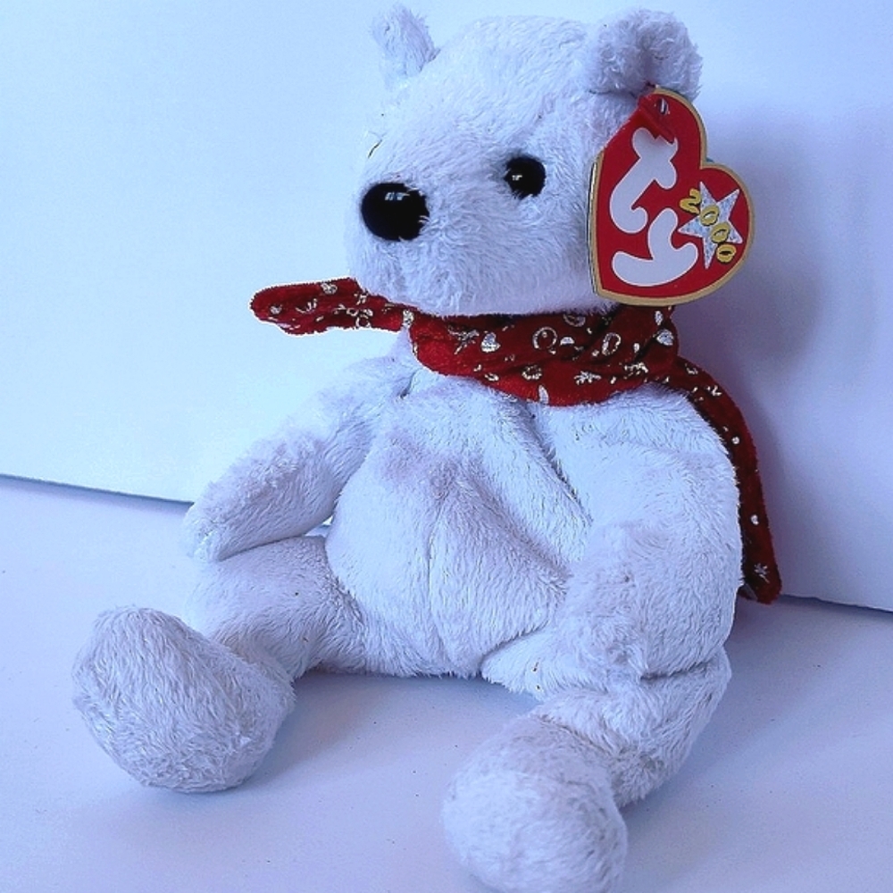 Ty Vintage 2000 White Holiday Teddy Bear Beanie Plush